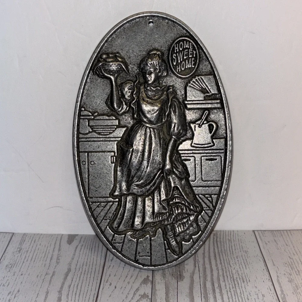 Vintage Carson Bun Warmer Home Sweet Home Pewter Farmhouse Decor Wall Plaque
